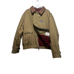 Woolrich Bomber Barn Coat Mens XXL Tan Flannel Plaid Lined Wool Chores Collared